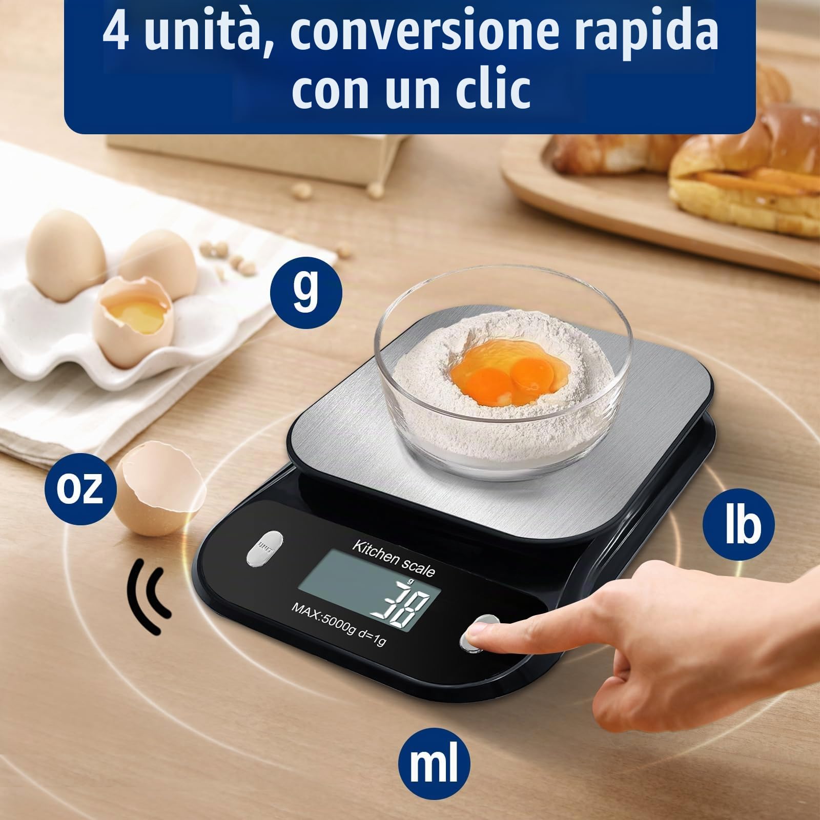 Talking Bilancia da cucina digitale parlante, bilancia elettronica parlante per alimenti con ampio display LCD