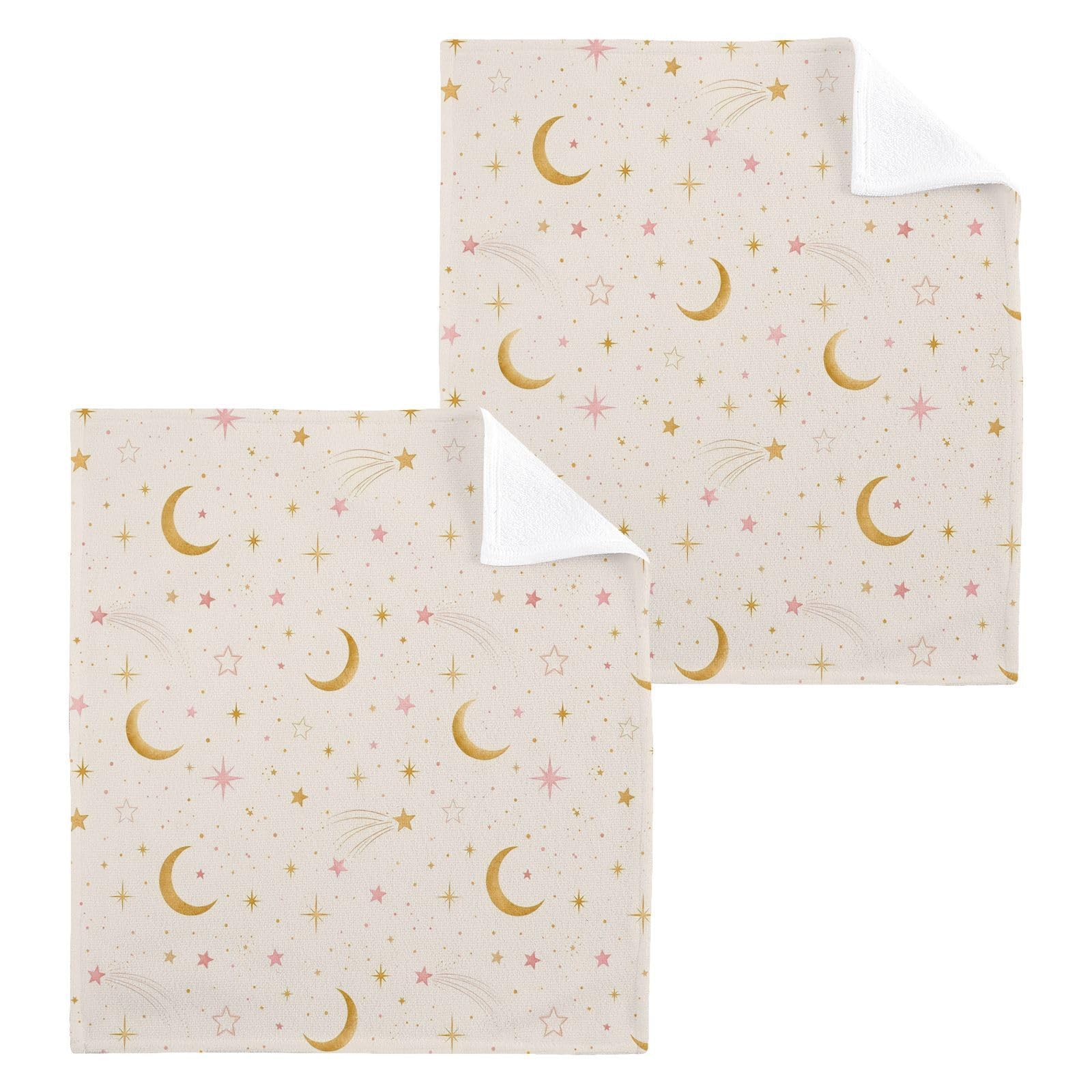 BOESI Gold Moon 12x12in Cotton Washcloth,Soft Absorbent Face Towel