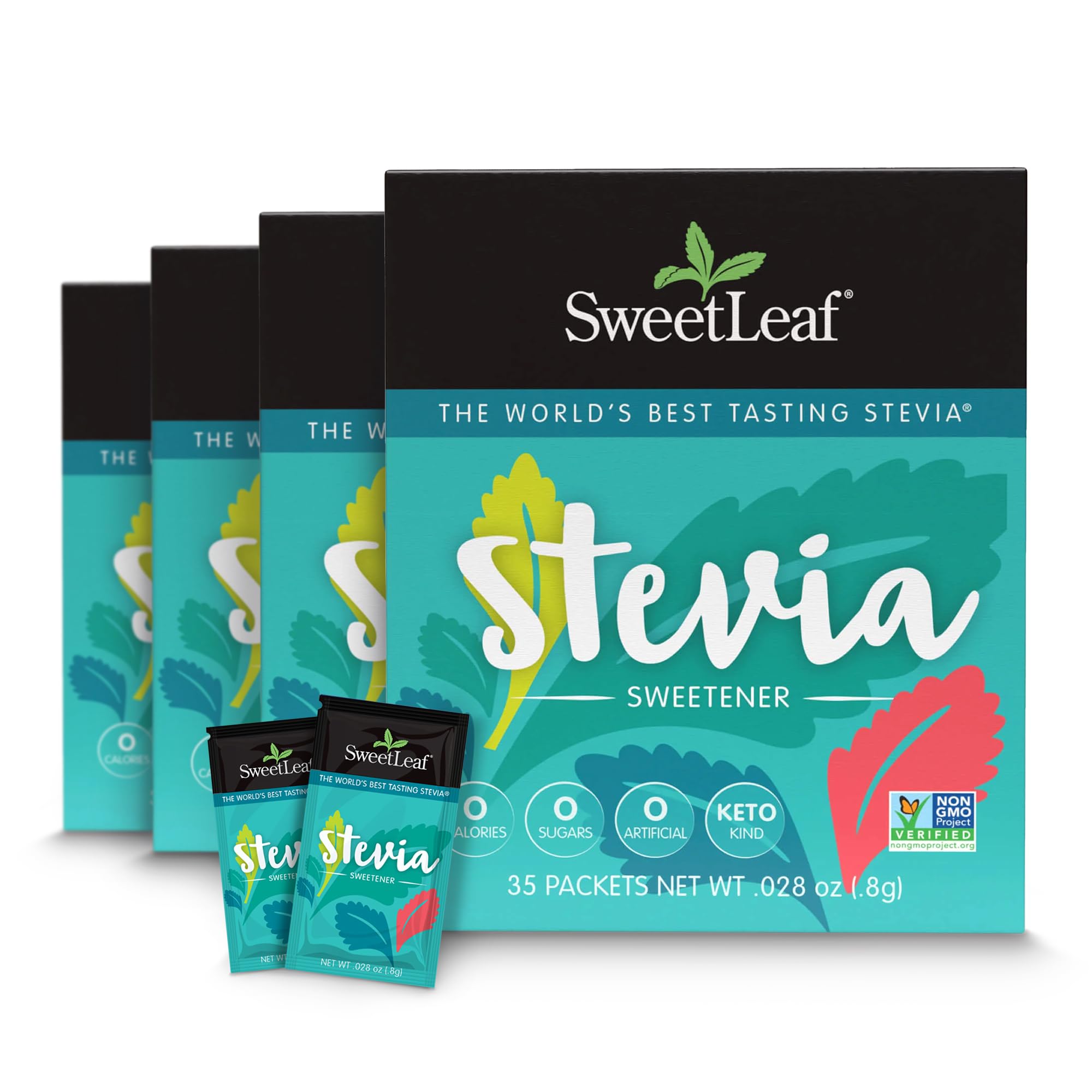 SweetLeaf Stevia Powder Packets - Zero Calorie Sweetener with Stevia Leaf Extract, No Artificial Sweetener Additive, Sugar Free, Keto Friendly, Non GMO, Gluten Free - 35 Packets (Pack of 4)