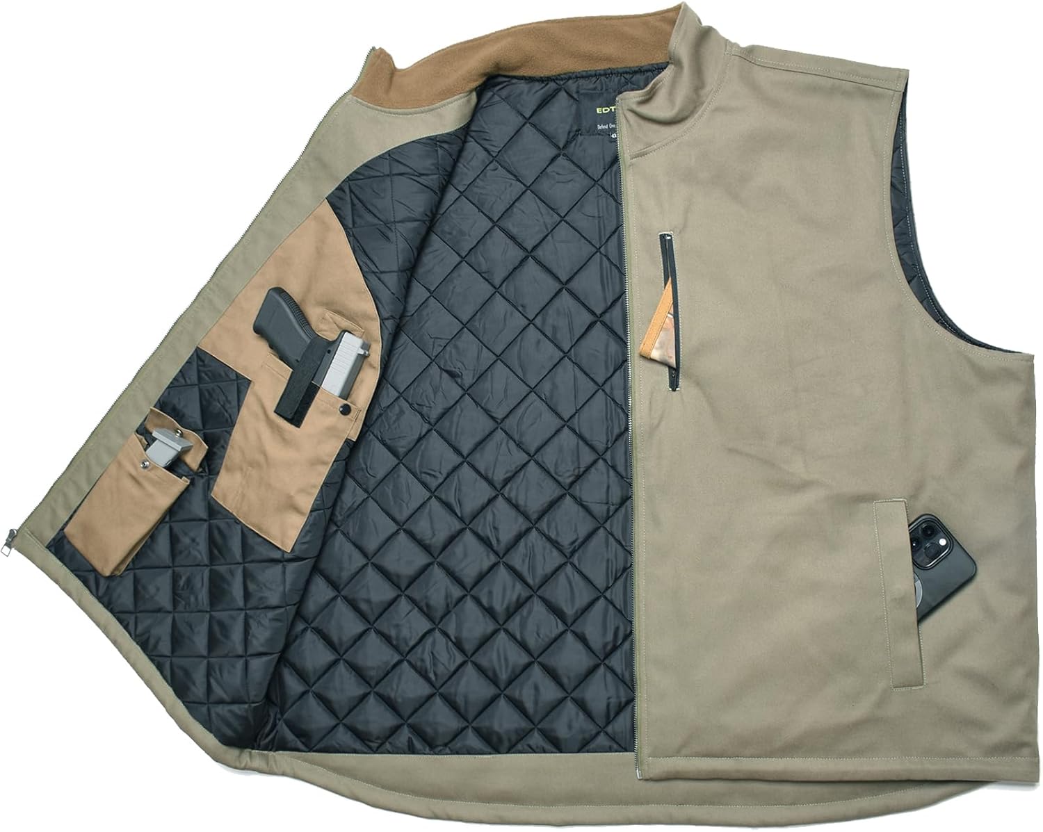 EDTREK Men's Concealed Carry Vest With Two Holster Inside - Urban Gun Vest With Zipped Chest Pocket