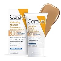Vista 1 de CeraVe Protector solar mineral hidratante SPF 30 con tinte transparente, protector solar mineral tintado con óxido de zinc y dióxido de titanio, se