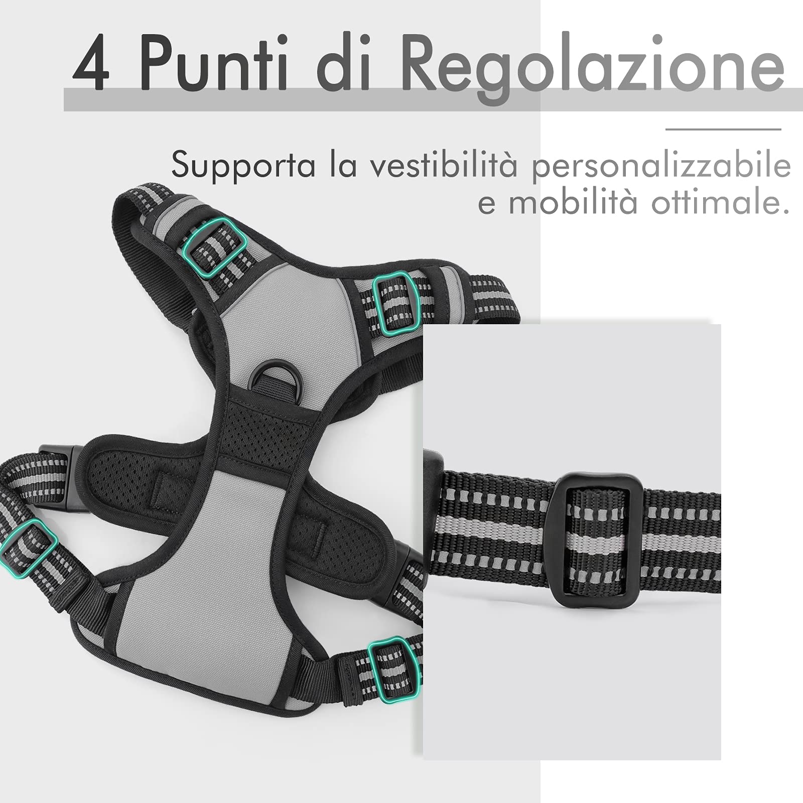 rabbitgoo Pettorina Cane Taglia Grande, Pettorina Cane ad h Regolabile con 2 Ganci in Metallo, Pettorina per Cani Anti Tiro Riflettente, Imbracatura Cani Traspirante per Addestramento(XL, Grigio)