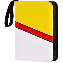 Trading Card Binder 4 Pocket with Zipper & Hand Strap, Holds Up to 400 Cards, PU Leather TCG Binder for Collectors, Yellow & White