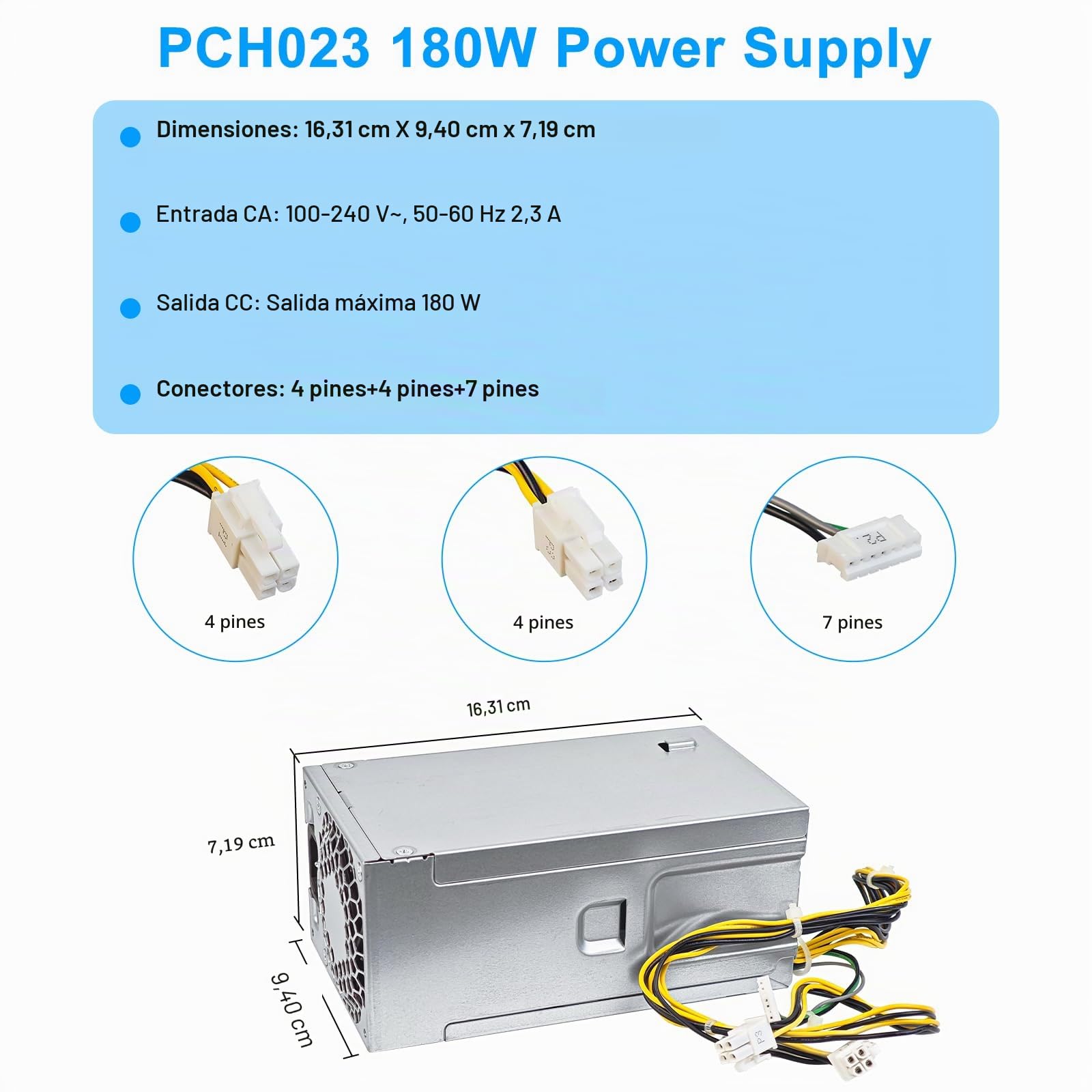 S-Union Fuente de alimentación mejorada L08261-004 PCH023 de 180 W compatible con HP ProDesk G5 Pavilion 590-p0XXX 590-P0097CB PCG003 HK280-85PP L70042-004 L08261-006 Entl11 8 SFF LL Fuente de