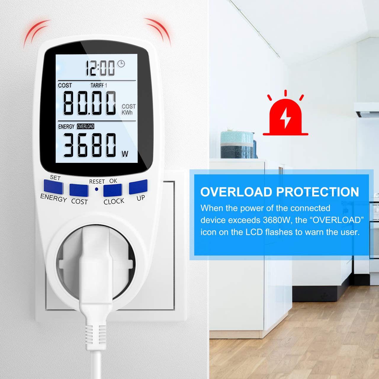 Energy Monitor Plug Power Meter, Electricity Usage Monitor Socket with