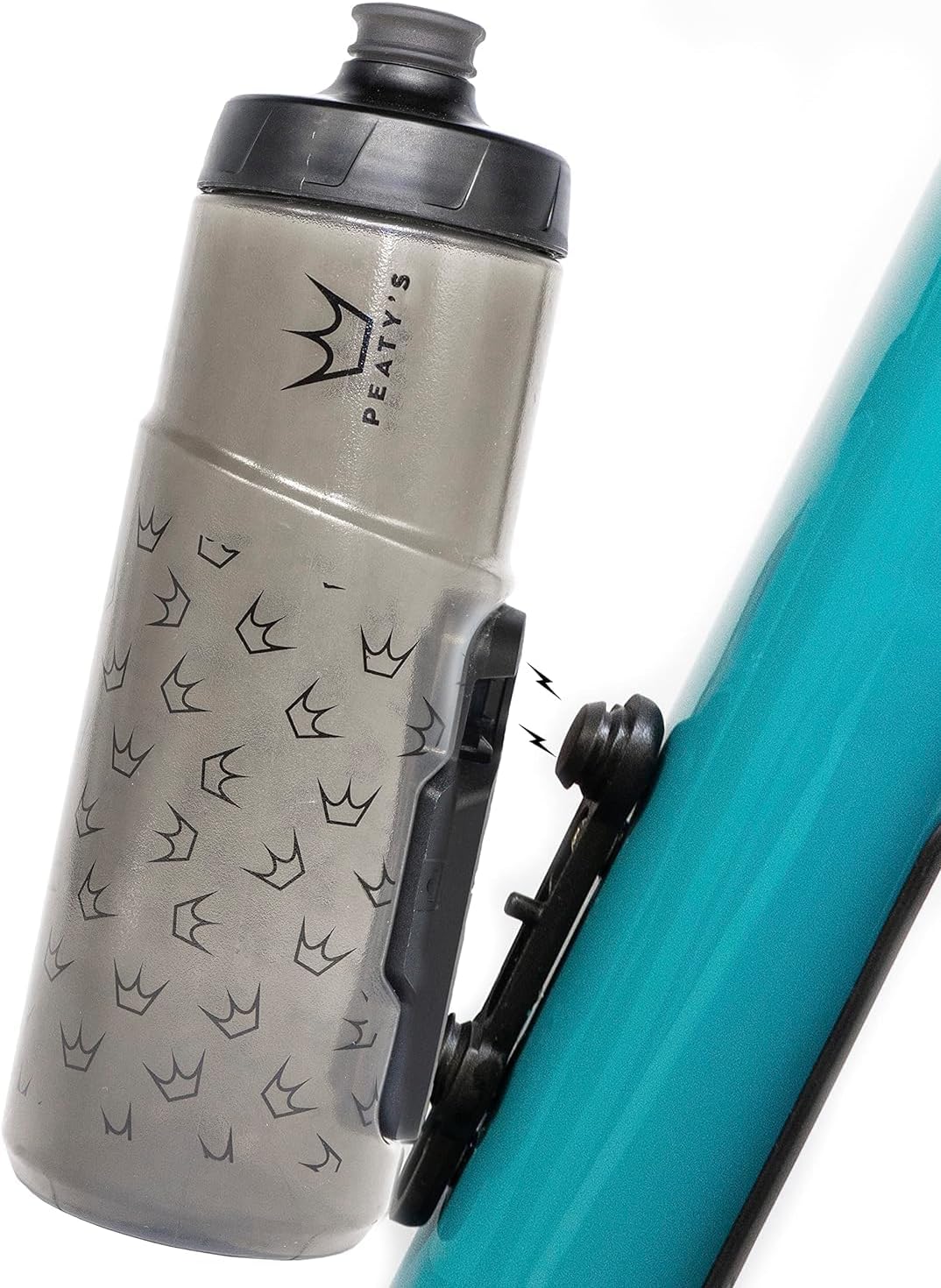 Peaty's Fidlock Lockin Magnetic Bike Water Bottle & Mount, Crown/Smoked, 600 ml/ 20 oz.