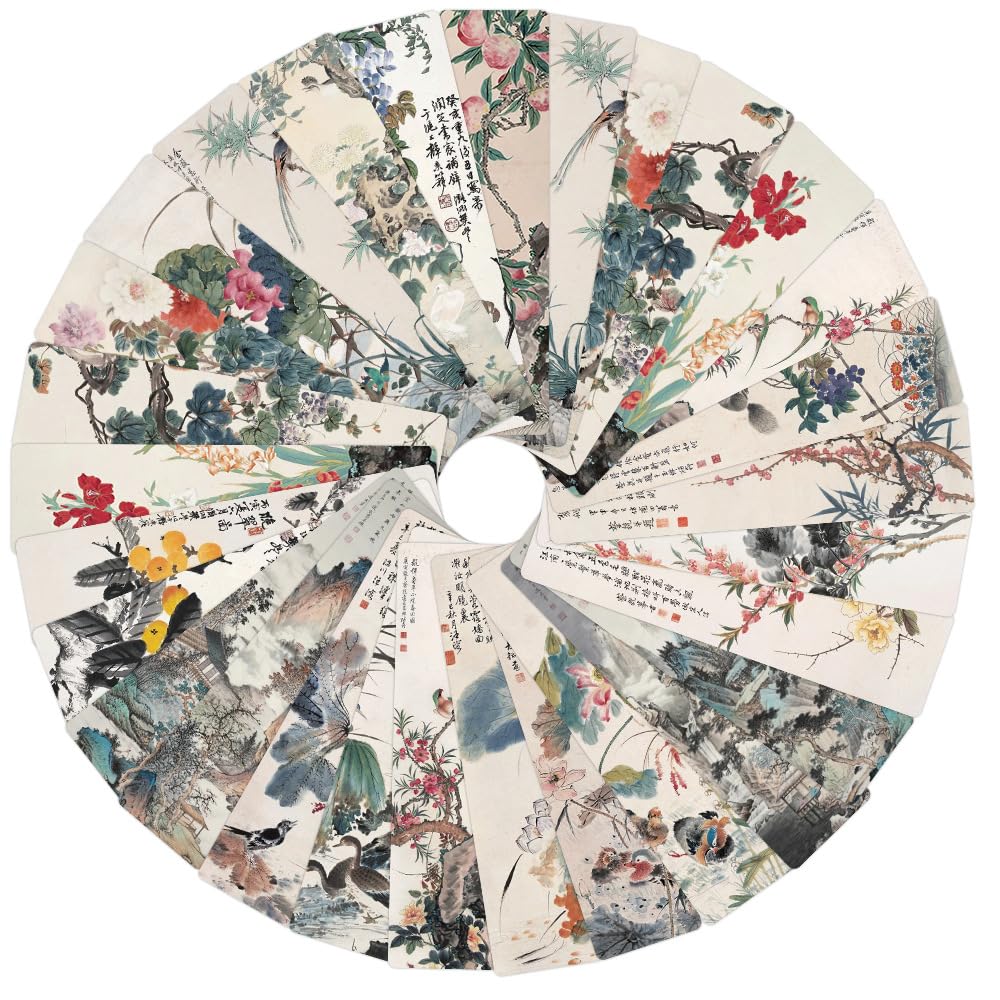 24Pcs Chinese Traditional Painting Bookmarks, Premium Thickened Paper/Cardboard with Traditional Landscape/Flower-Bird/Plum Motifs, HD Artistic Prints for Book Lovers & Chinese Art Enthusiasts