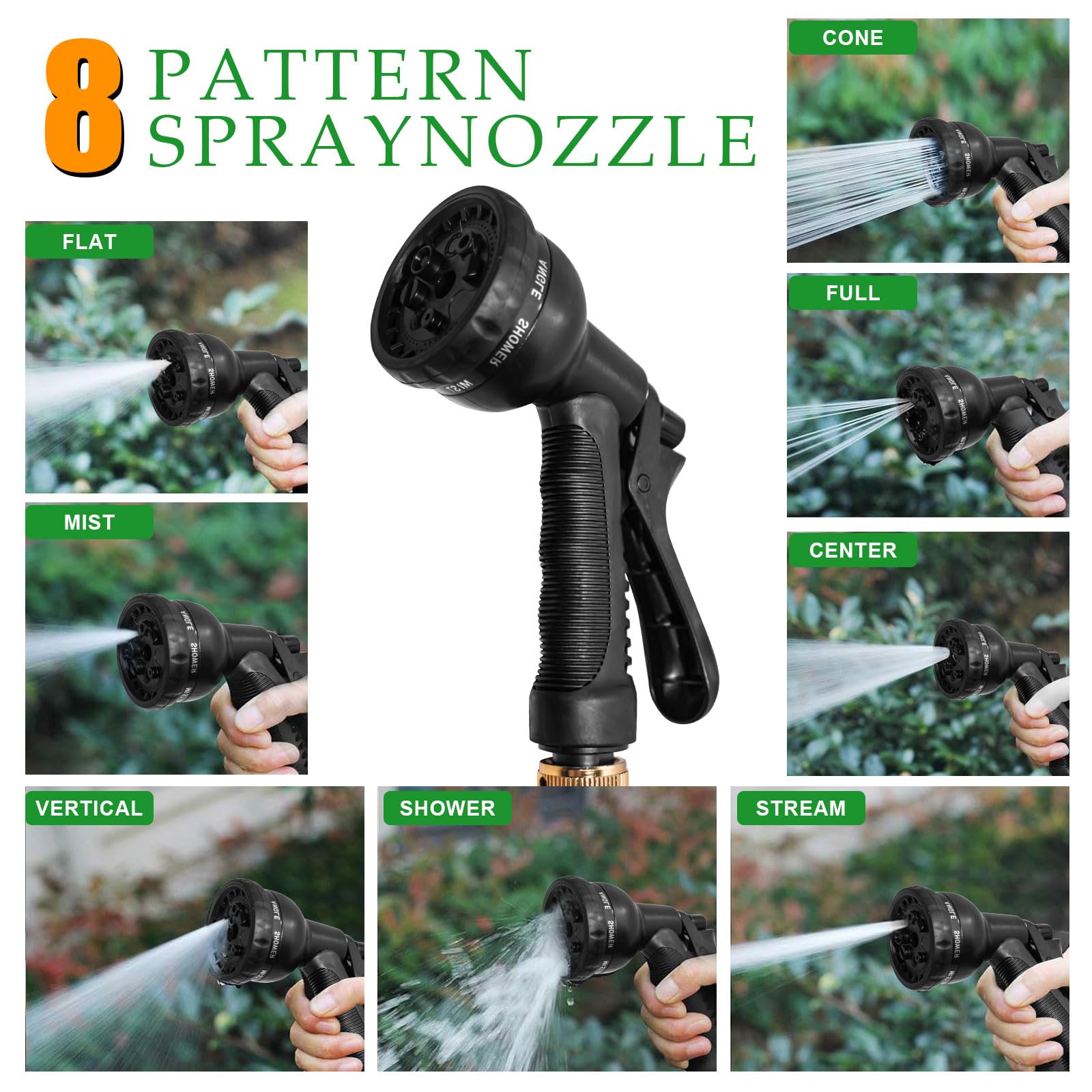 EverGD Tubo Da Giardino Espandibile 3 Strati In Lattice - Leggero Con Connettori In Ottone Massiccio 3/4 E 1/2 - Ugello 8 Funzioni - Nero - 2