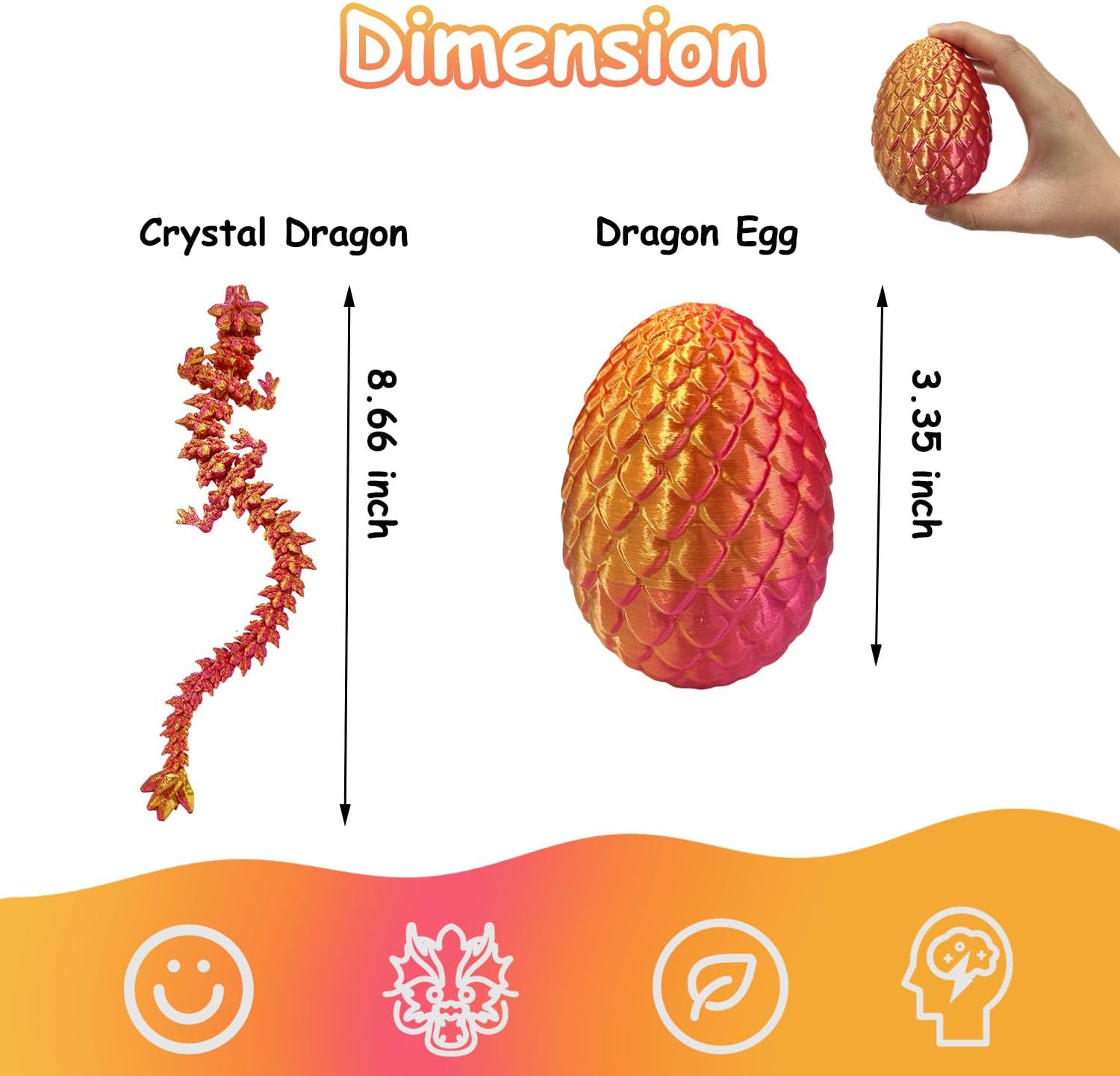3D Printed Dragon Egg Set 4PCS, Mystery Dragon Eggs with Crystal Dragons Inside, Articulated Fantasy Toys for Kids Boys, Collectible Desk Decor, Animals Fidget Toy, Easter Basket Stuffers & Gifts