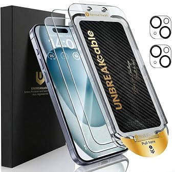 30% off: UNBREAKcable 2+2 Pack Screen Protector for iPhone 15 with Lens, 9H+ Glass