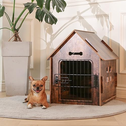 Miniatura 6 de Casa para perros de interior para perros pequeños o gatos, diseño de madera acogedor, casa pequeña para cama interior, con rejillas de ventilación y