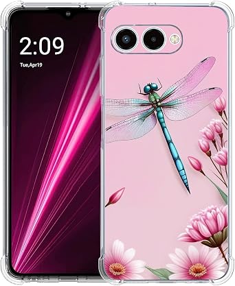 Case for T-Mobile Revvl 8,Light Blue Dragonfly Pink Flowers Drop Protection Shockproof Case TPU Full Body Protective Scratch-Resistant Cover for T-Mobile Revvl 8