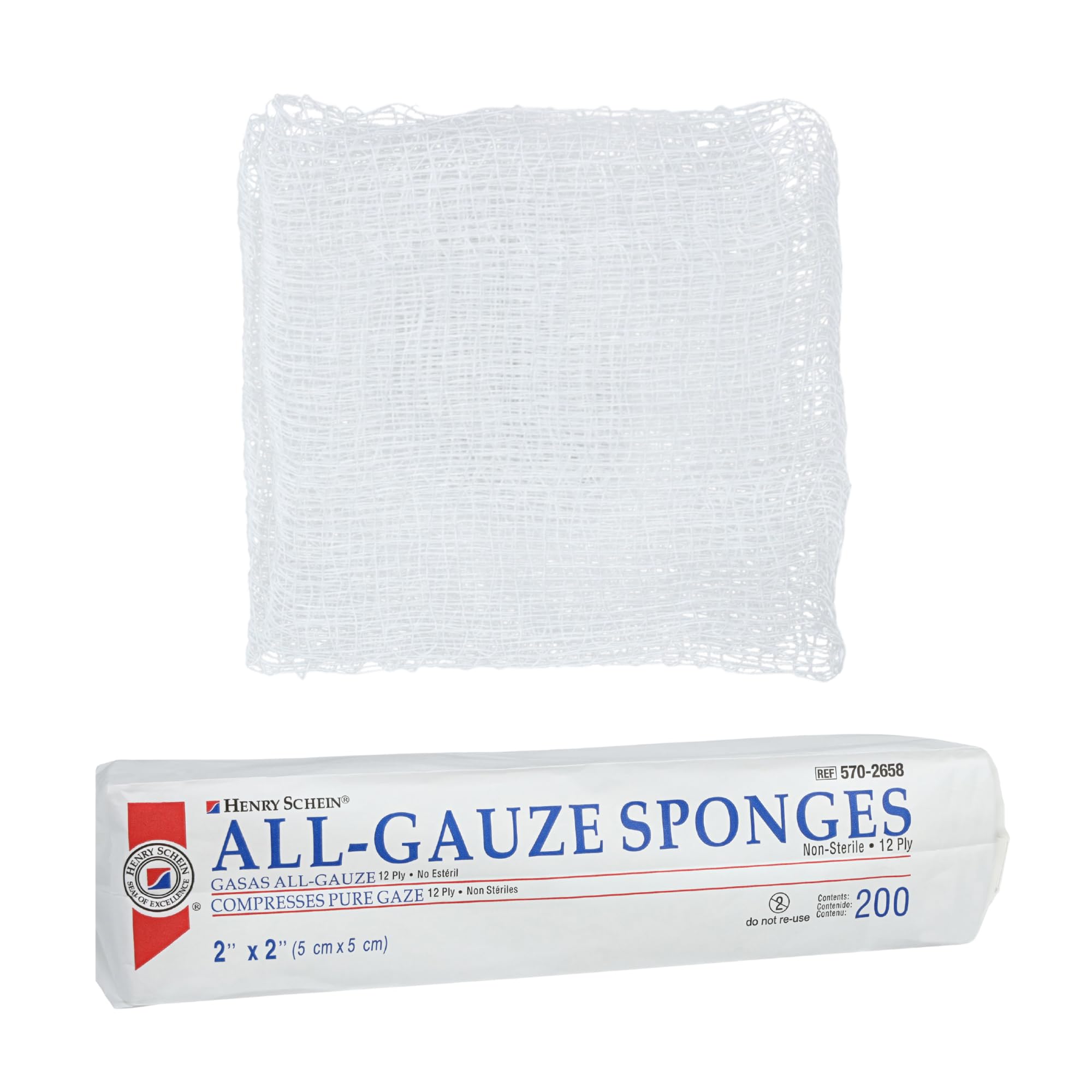 Henry Schein Esponja de gasa tejida 100% algodón de 2 x 2, 12 capas, cuadrada no estéril para apósito de heridas, almohadillas de gasa para el cuidado de heridas y botiquines de primeros auxilios en