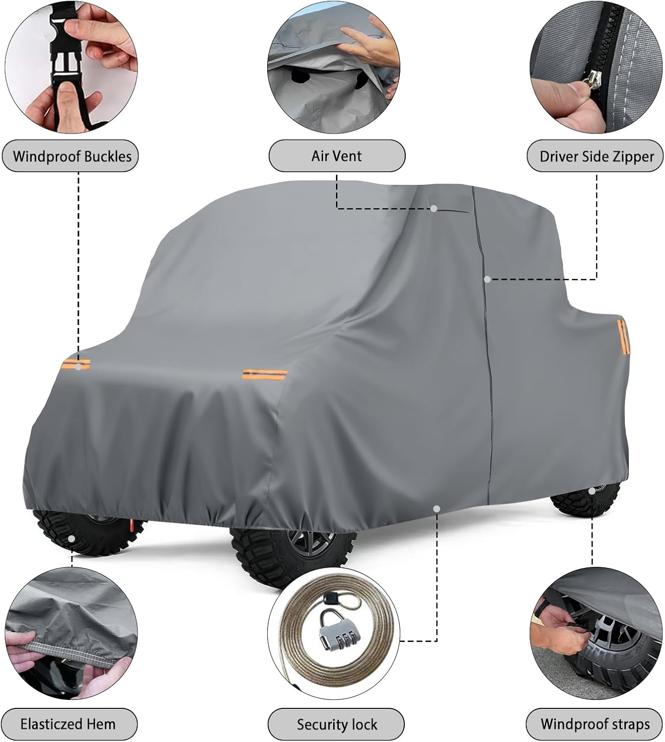 Waterproof UTV Cover Compatible with Kawasaki Mule 3-6 Seats, 6 Layers All Weather Cover with Air Vents, Door Zipper and Windproof Buckles and Bands for Rain Snow Dust Protection