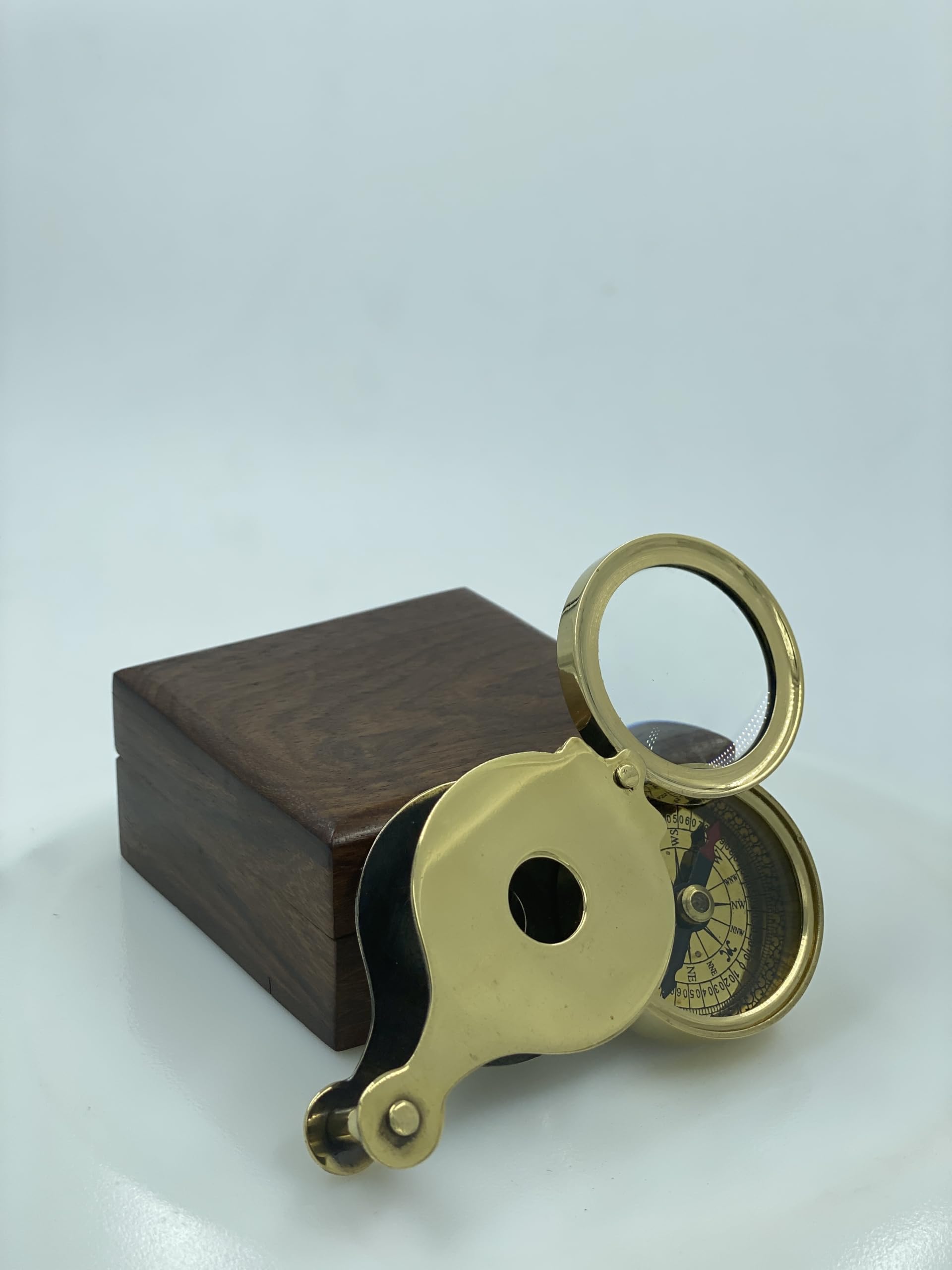 Discovery - Brújula náutica y lupa de latón con caja de palisandro hecha a mano, auténtica brújula náutica direccional marítima unisex regalo de navegación