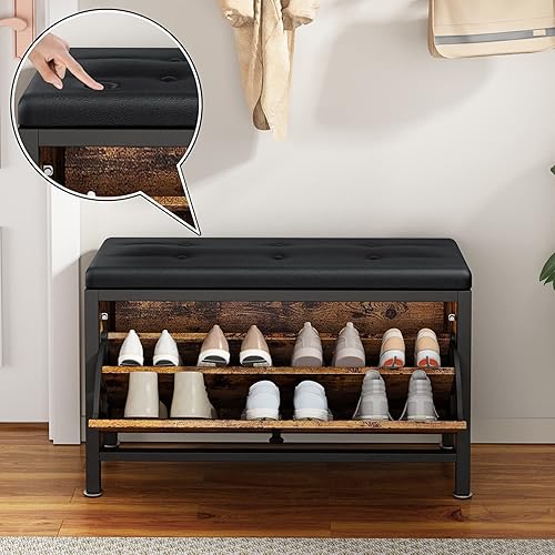 Miniatura 7 de BTDVR 6-8 pares de zapatero con puerta, marrón rústico, metal y madera de ingeniería