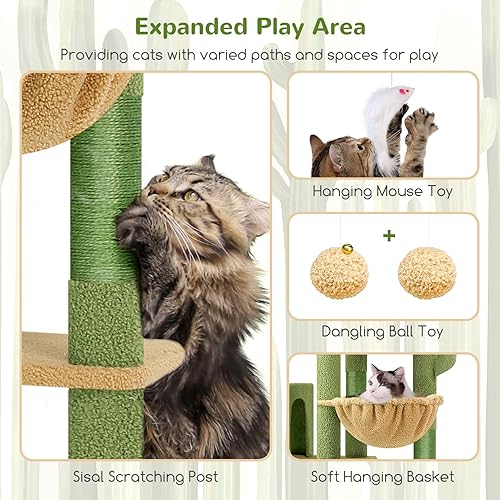Globlazer Giant Cat Tree, 83 inch Cat Tree for Indoor Cats Large Adult, XXL Cat Tower with 9 Scratching Posts for 20lb+ Heavy Duty Large Adult Cats, F83, Dark Grey(Cactus,83inch)