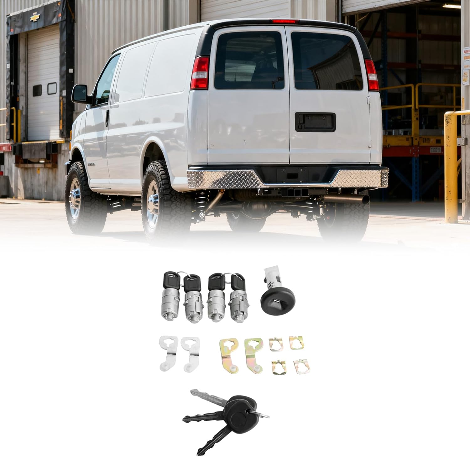 Ignition and 4 Door Lock Cylinders with Keys Fit for Chevy Express 1500 2500 3500 Cargo Pasajeros 2010-2014 for GMC Savana 1500 2500 3500 4500 2010-2014 Replacement for 709271 7001592 692931