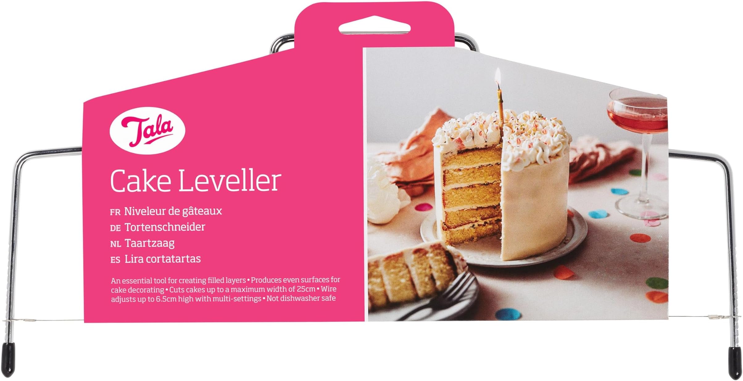Tala Adjustable Cake Leveller, Stainless Steel Wire Cutter for Even Cake Layers, Multi-Height Settings for Cakes up to 25cm Wide, Perfect for Leveling & Decorating Sponges