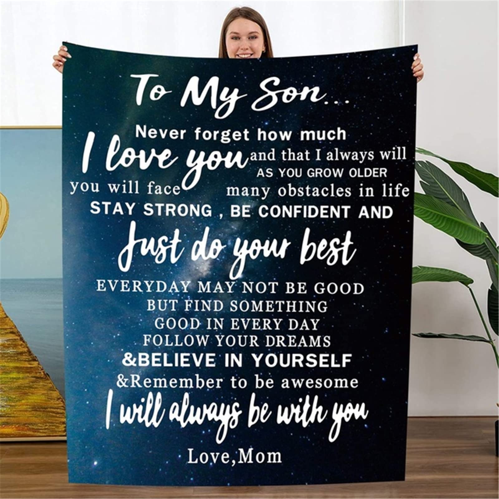 UOOYAA Fleece Letter Printed Blanket to My Son Daughter Dad Mom for Son Air Mail Blanket Ultra-Soft Son Throw Blankets Letter Quilts Positive Encourage Love Son's Flannel Blanket Gifts,16,140x180cm