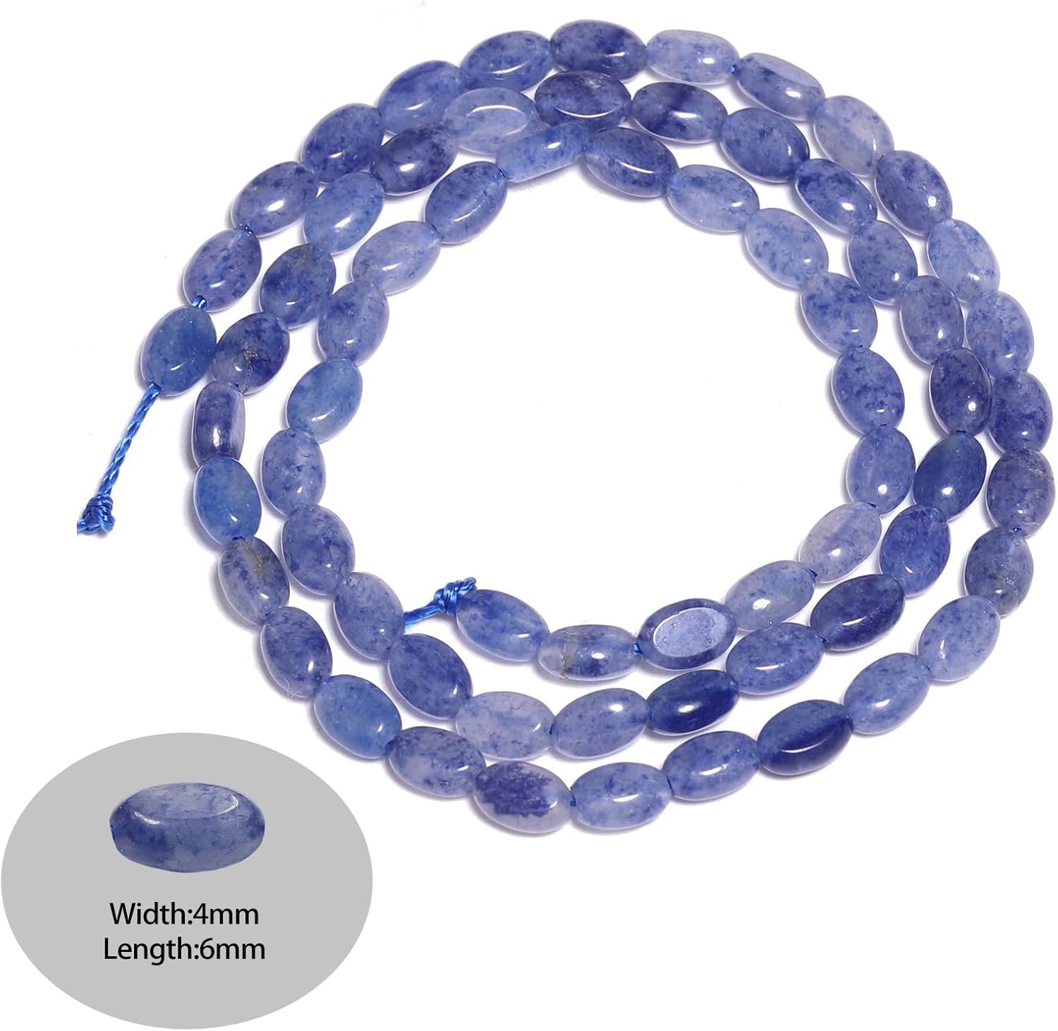 Yochus 70pcs Natural Blue Aventurine Stone Beads，4x6mm Egg Shape Loose Gemstone Beads for Jewelry Making Design Earring Necklace - Image 2