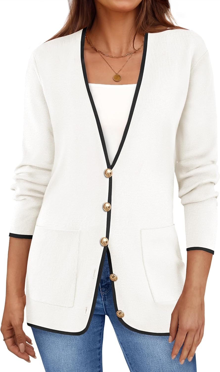 ZESICA Women’s 2024 Color Block Cardigan Sweaters Long Sleeve Button Down Open Front Coatigan with Pockets