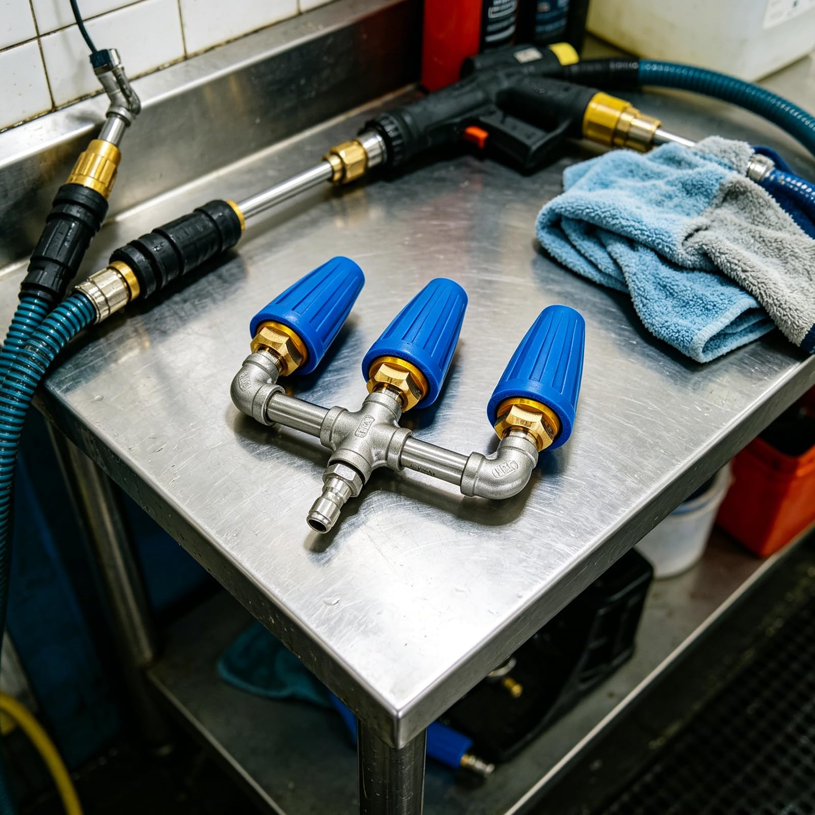 Ugello per idropulitrice rotante a 3 getti, ugello turbo 4000 psi, con attacco rapido da 1/4", in acciaio inox