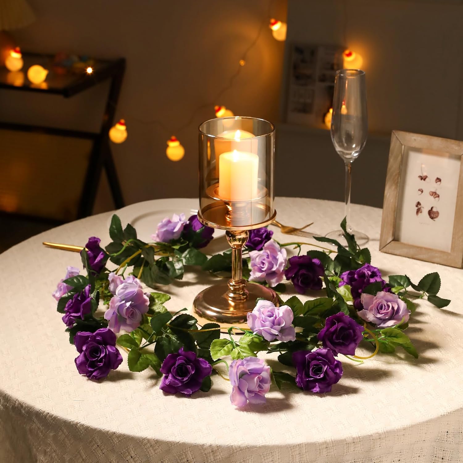 Veryhome 3PCS 23.7FT Artificial Purple Rose Flower Garland, Silk Hanging Floral Garland, Decorative Flower Vines for Room Decor Wedding Arch Flowers for Ceremony (Purple) - Image 4