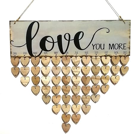 Vorcool Love Calendrier Anniversaire Bois Plaque Bois Suspendu Avec 50pcs Coeur Bois Amazon Fr Cuisine Et Maison