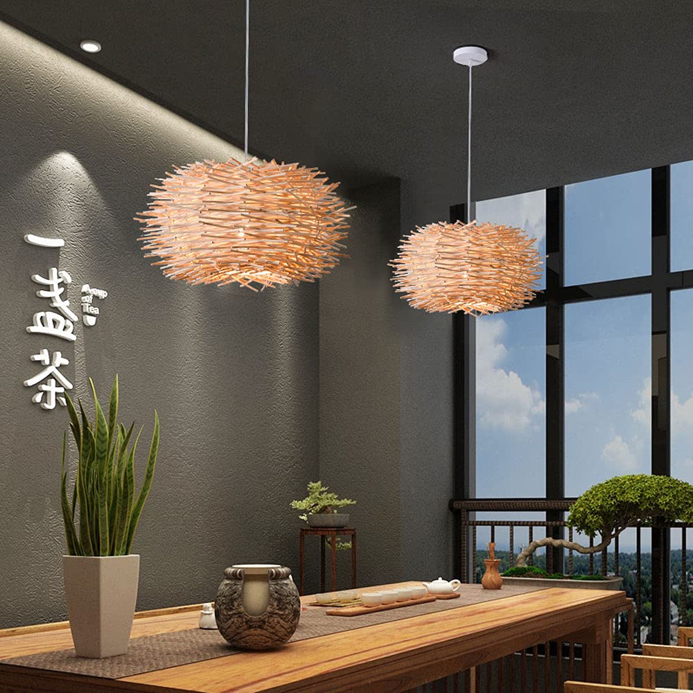 Lámpara Colgante Creativa de Nido de pájaro de Mimbre de bambú y ratán para Isla de Cocina, Accesorios de iluminación para Comedor, lámpara Colgante(50cm)