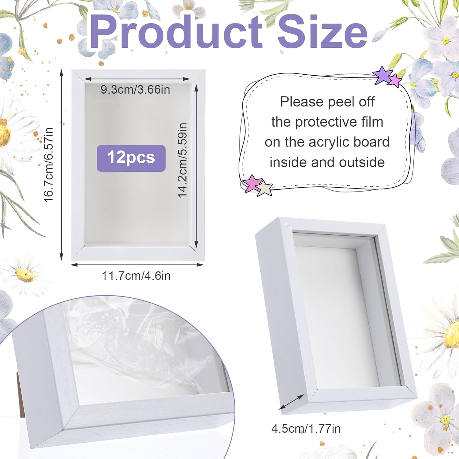 12 Pack 4 x 6 Inches Shadow Box Frame, Small Wood Frame Memory Display Cases,1.2in Depth Picture Frame Case for Dried Flowers, DIY Craft, Memorabilia, Medals and Photos