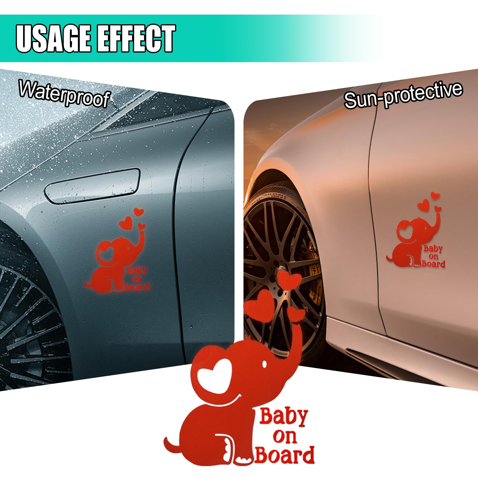 Baby on Board Elephant Car Sticker Decal Cute Reflective Vinyl Auto Safety Warning Signs Decals Decoration Waterproof Cars — view 5