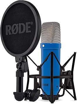 RDE NT1 Signature Series Large-Diaphragm Condenser Microphone with Shock Mount, Pop Filter and XLR Cable for Music Production, Vocal Recording, Streaming and Podcasting Cobalt