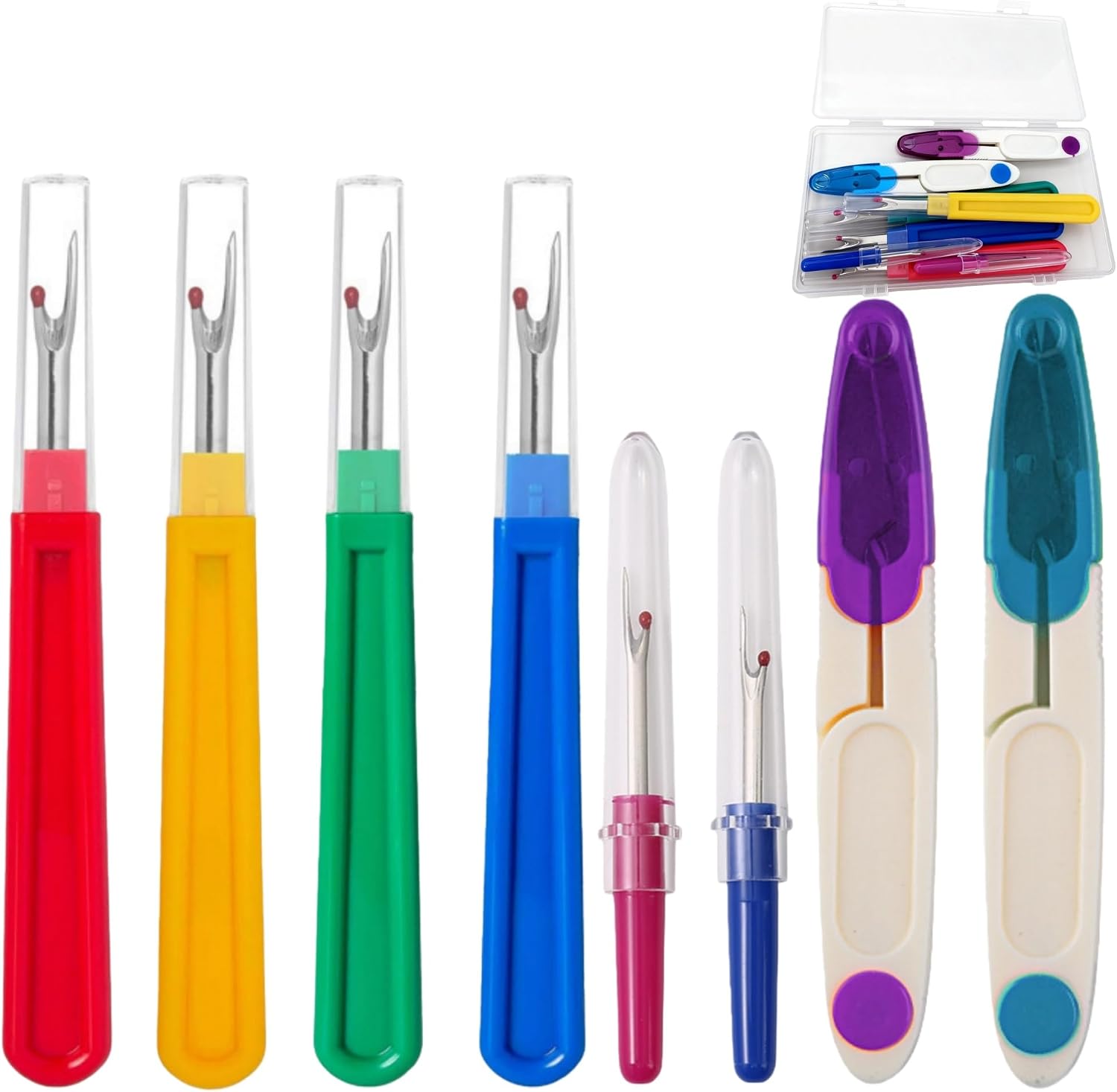 8Pcs Seam Ripper and Thread Snips Set - 2 U-Shaped Sewing Scissors with Covers & 6 Stitch Removers (Large/Small) - Sharp Thread Cutter Tool Kit for Quilting, Embroidery, Needlework & Hems