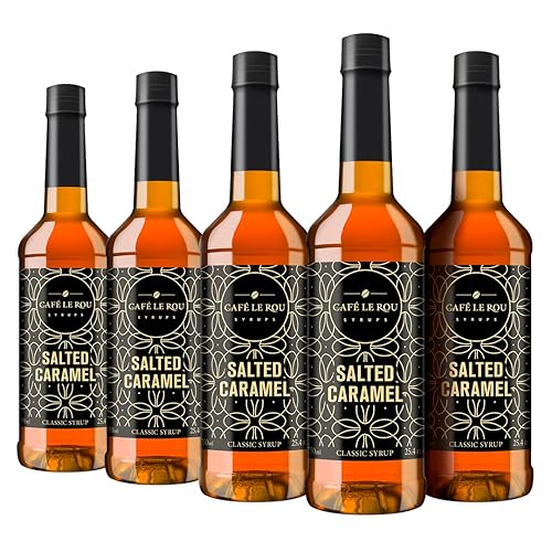 Café Le Rou Jarabe de café de caramelo salado de 254 onzas jarabe de café para café paquete de 5 jarabe saborizante para café infusión fría tés y