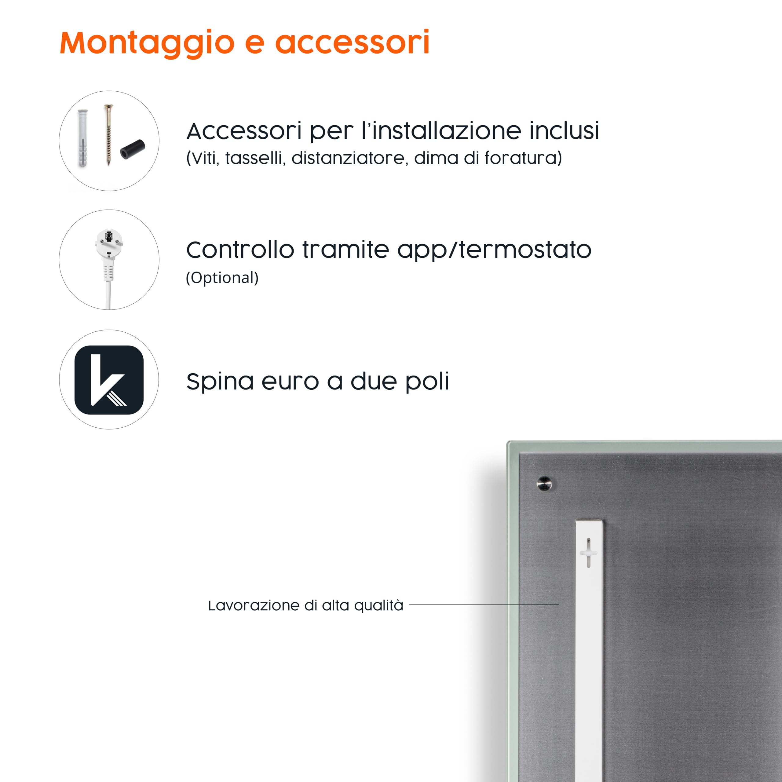 Könighaus Riscaldamento a infrarossi a specchio, 1000 W con termostato, riscaldamento a specchio a risparmio energetico e 5 anni di garanzia, riscaldamento da parete a infrarossi con cornice bianca