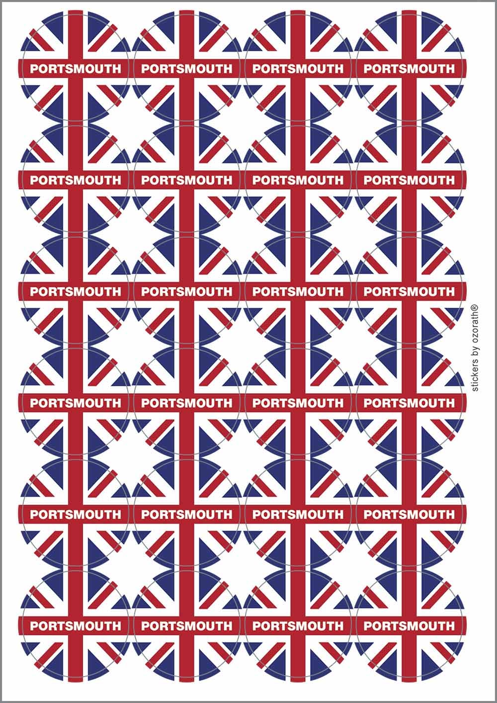 Portsmouth Union Jack Circular Matt Paper Stickers A4 Sheet of 24 (Each Sticker is 45mm Diameter)