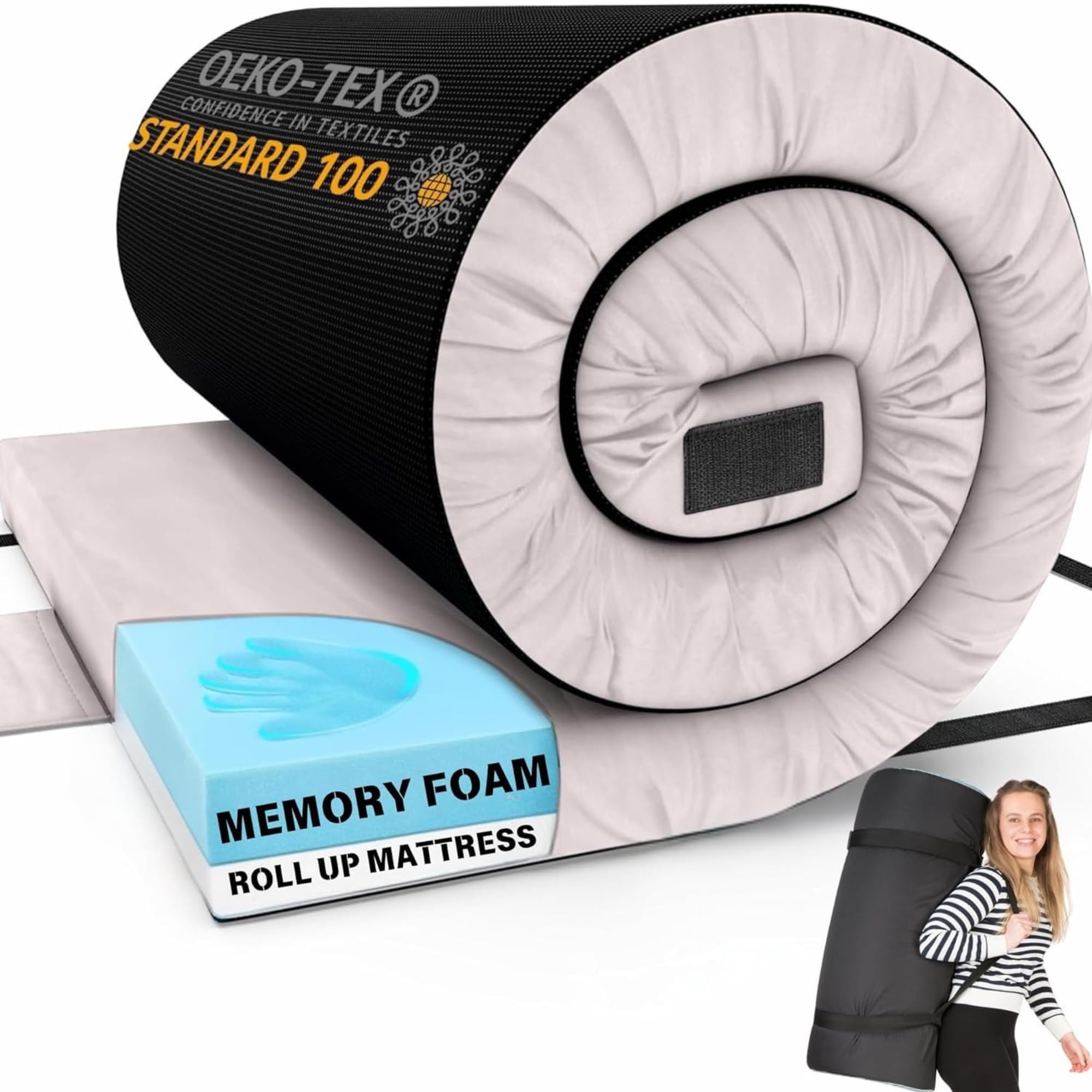 Matrix Comfort-Cell Memory Foam Camping Mattress Pad, Portable Foam Sleeping Pad for Camping, Roll up Sleeping Mat for Adults Floor Mattress Guest Floor Bed for Sleepover, Car, Tent SUV Cot Mattress