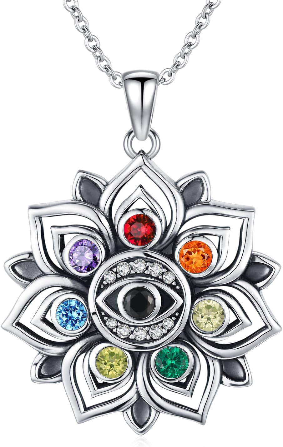 CUOKA MIRACLE Lotus Eye Necklace for Women Moonstone Evil Eye Lotus Protection Pendant 925 Sterling Silver Lotus Necklace Lotus Flower Charm Jewelry for Birthday Halloween for Women Men Teen