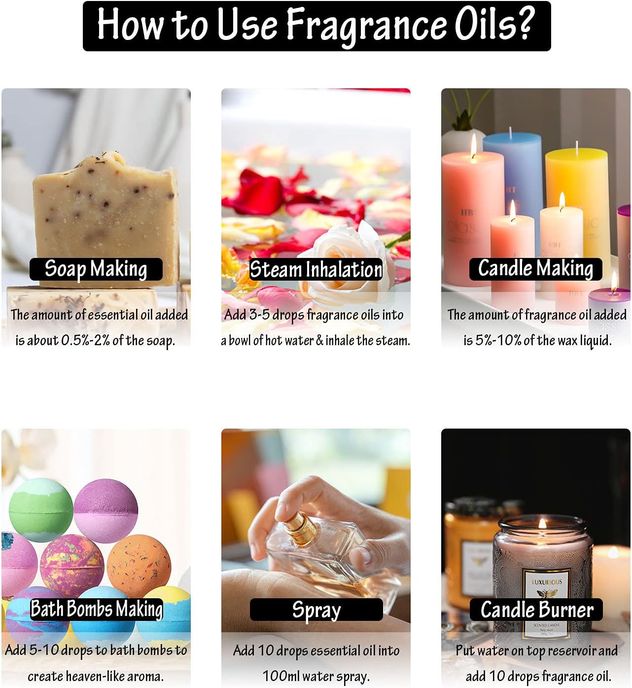 Homkare Fruity Fragrance Oil, Essential Oil Set, Premium Scented Fragrance Oils for Soap, Candle Bath Bombs Making (6 x 10ml/0.35oz) : Arts, Crafts & Sewing