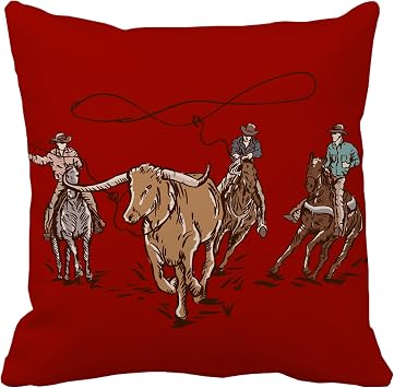 Cowboy Rodeo Red Print 18x18 Inch Throw Pillow Cover,Desert Ranch Roping Horse Riding Vintage Rustic Southwest Western Decorative Cushion Case,Retro Wild West Home Couch Decor Soft Pillowcase