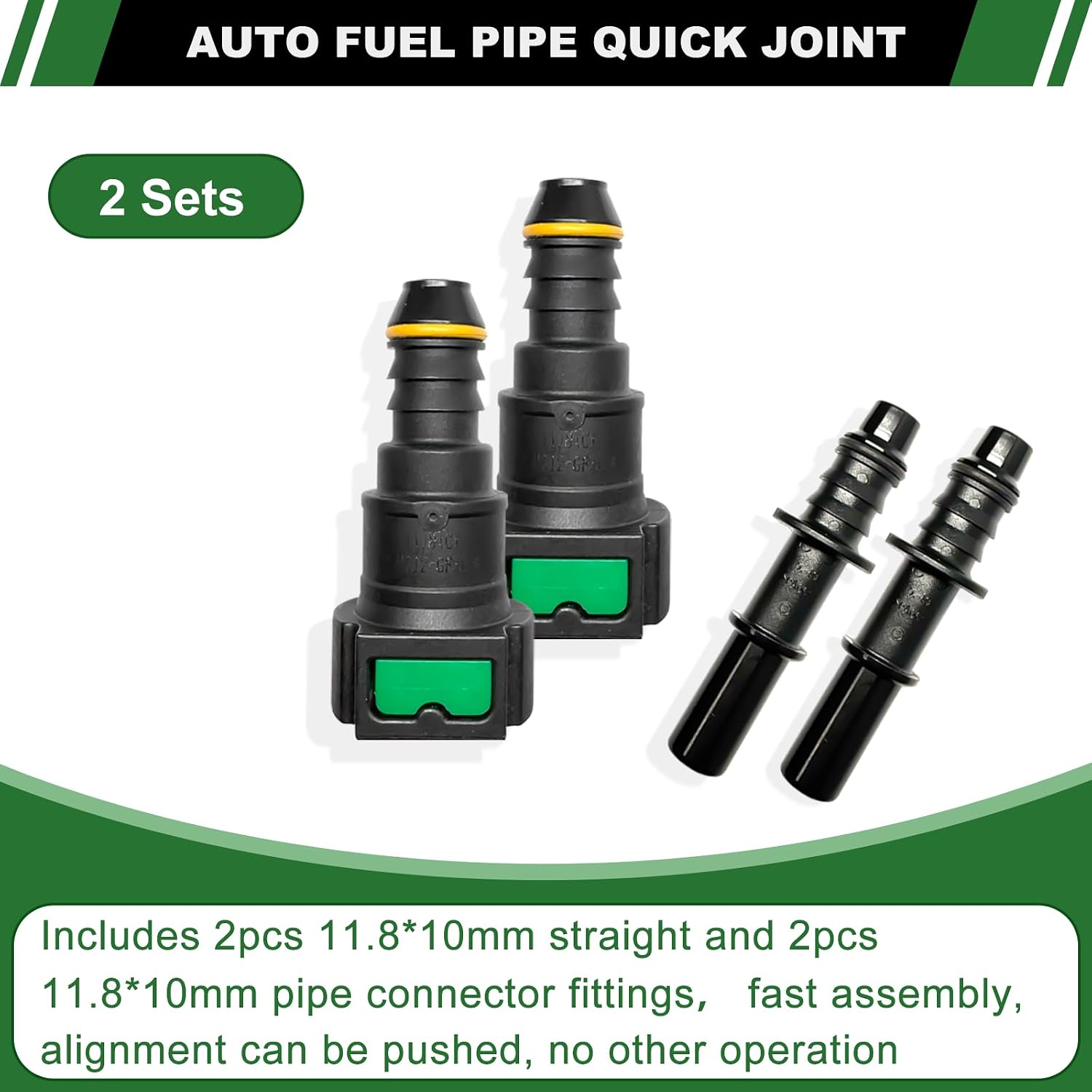 Fuel Line Quick Connect Set, 2 Sets Fuel Line Repair Fittings Include Straight Pipe Connector SAE 11.8mm to ID 10mm