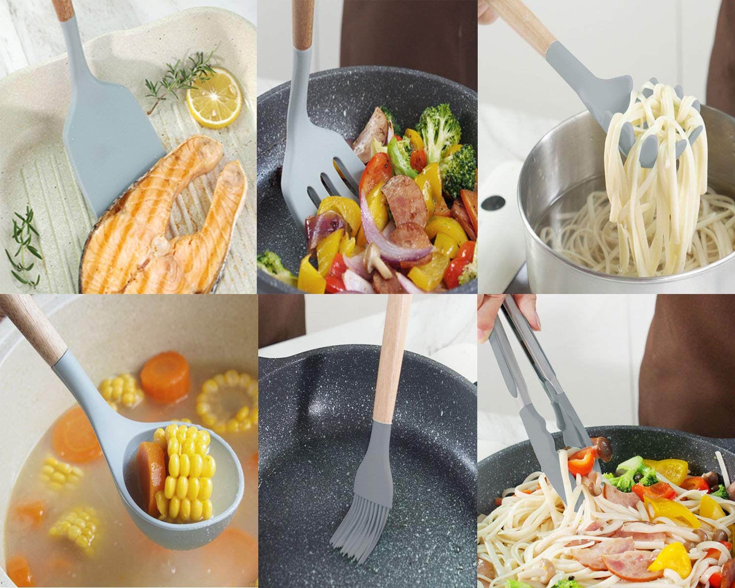 YMZ Silikon-Küchenhelfer-Set, antihaftbeschichtet und hitzebeständig, Kochgeschirr-Set für Grillen, Kochen, Backen, antihaftbeschichtet, hitzebeständig 13 set