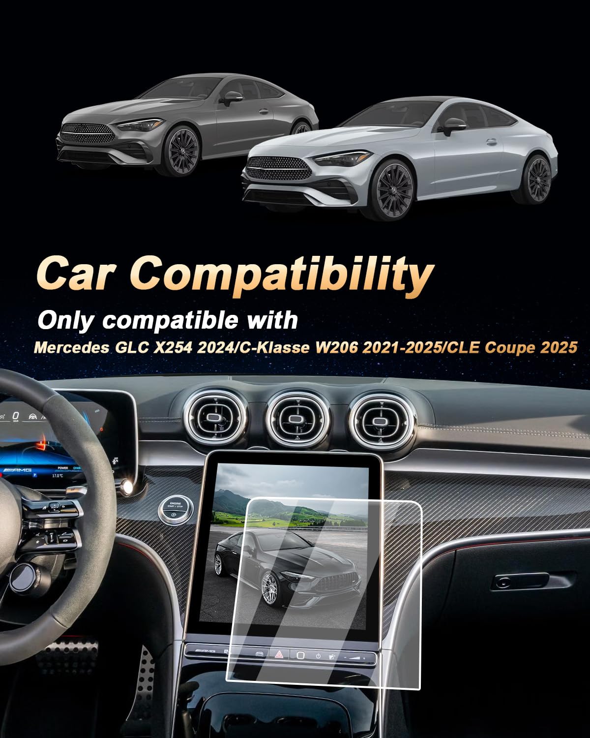 ECOZEN Pellicola protettiva Mercedes GLC X254 2023-2025/C-Klasse W206 2021-2025/CLE Coupe 2025 11,9" Navigation Pellicola Protettiva 9H vetro smerigliato, Antiriflesso Anti-Impronte Screen Protector