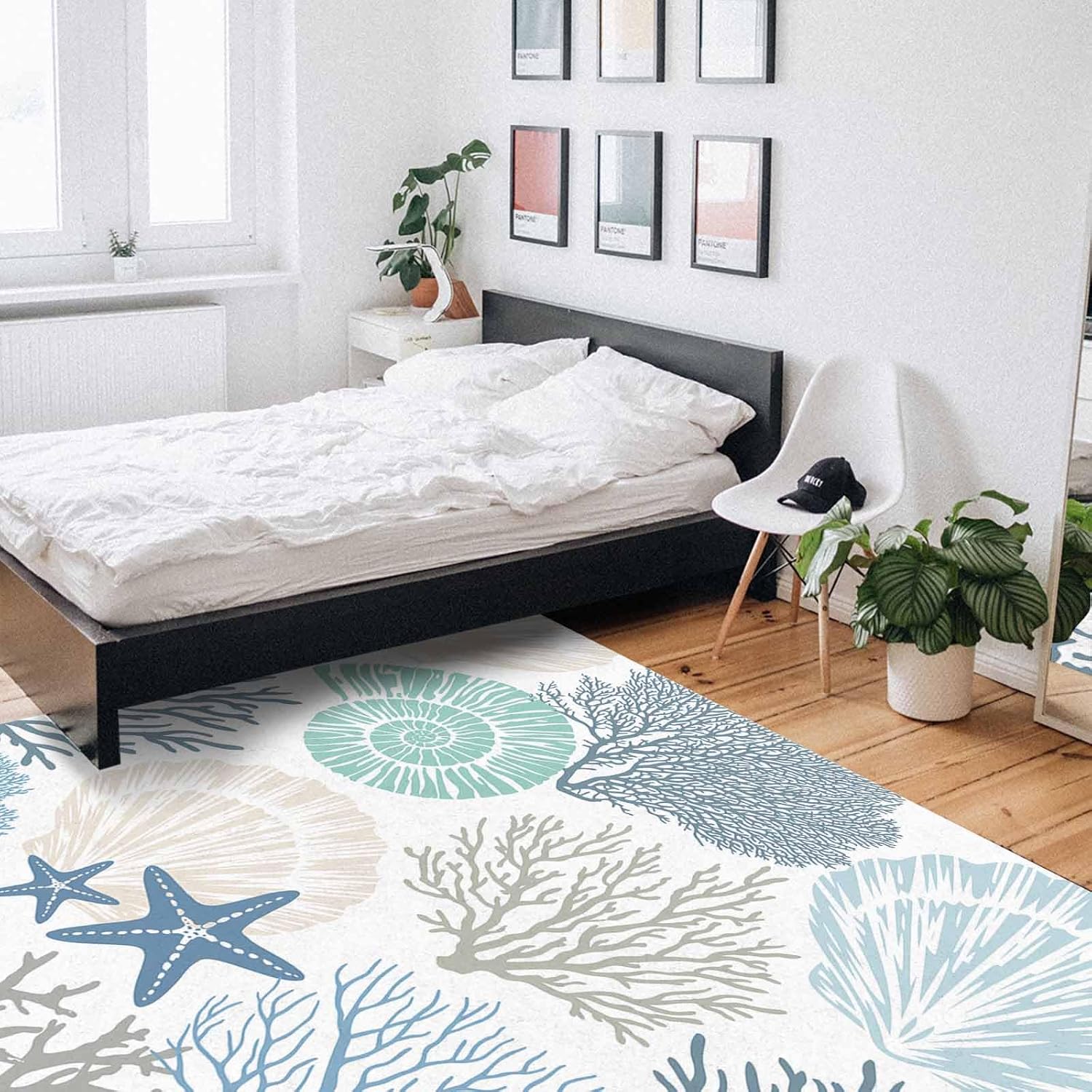 Blue Coral Area Rug for Living Room, Coastal Ocean Nautical Rectangular Indoor Carpet - 2'7" x 5', Summer Starfish Shells Marine Themed Non-Skid Bathroom Mat Kitchen Runner Rugs for Bedroom