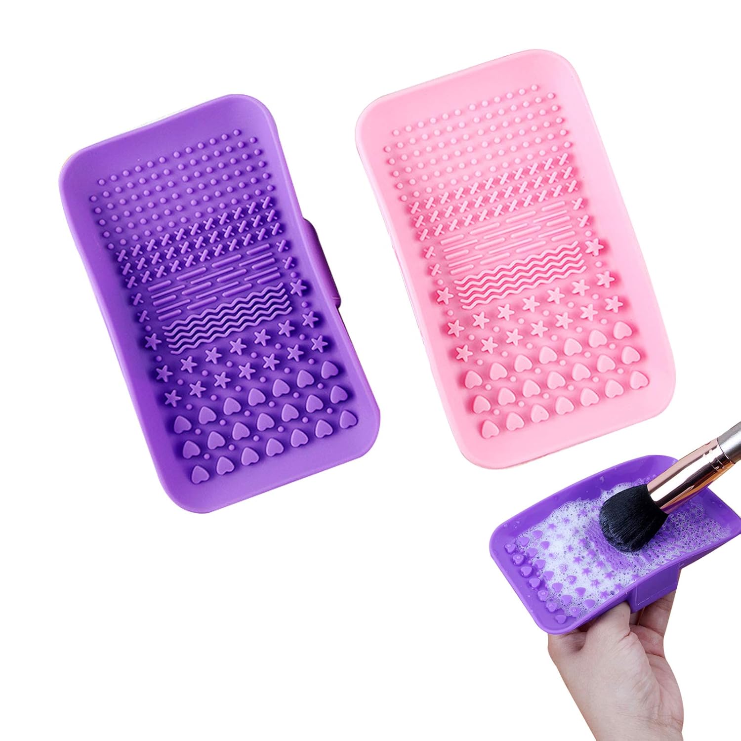 2 Pack Silicone Makeup Brush Cleaning Mat, Angzhili Makeup Brush Cleaner, Portable Makeup Brush Cleaner Pad, Cosmetic Brush Washing Tool(Pink+Purple) : Beauty & Personal Care