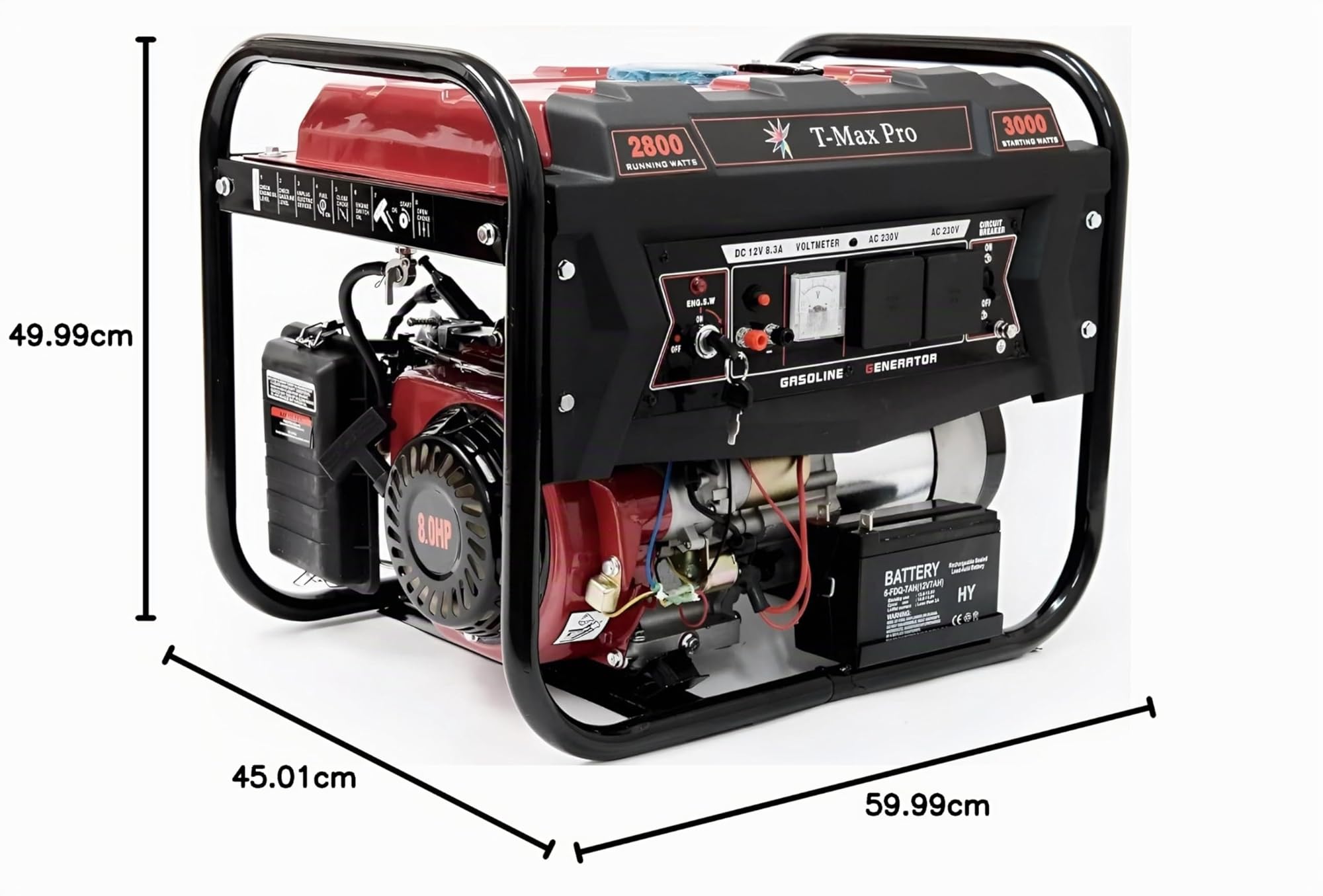 T-MAX Generador de gasolina portátil 6000-WE ~ 3.2 KVA 8HP ~ Encendido de llave eléctrica de potencia silenciosa (arranque de llave eléctrica/arranque de retroceso)