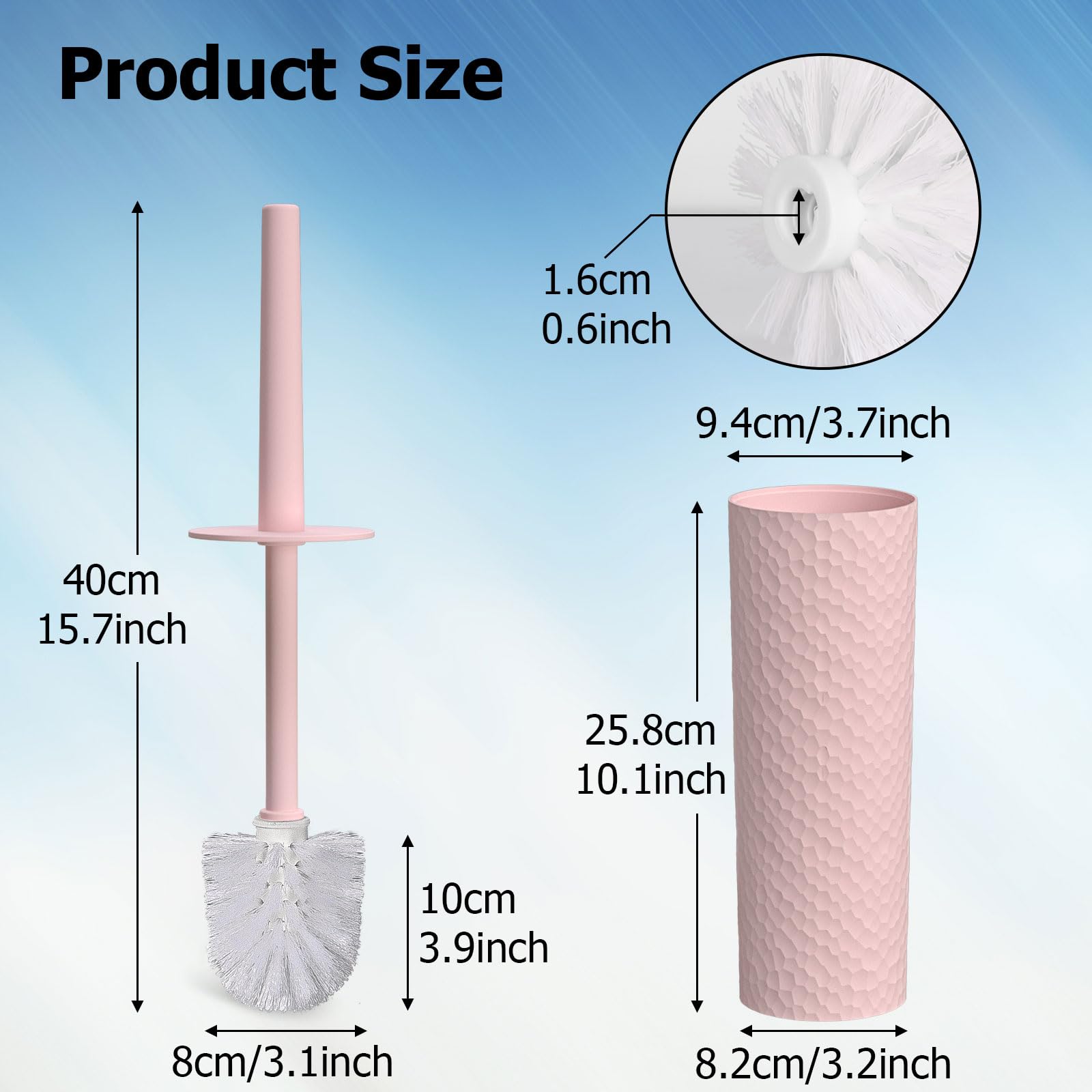 Topsky 2-Pack Closed Toilet Brush Compact Toilet Brush and Holder Plastic Round Barrel Loo Brush with Replacement Toilet Brush Head (Pink) - Image 2