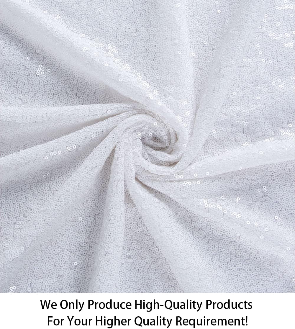 ShiDianYi White Sequin Fabric 15Ft 5 Yard Sequin Fabirc for Sewing Glitter Fabric by The Yard White Sparkle Fabric for Dress Sequin Mesh Fabric for Baby Shower Party Decoration