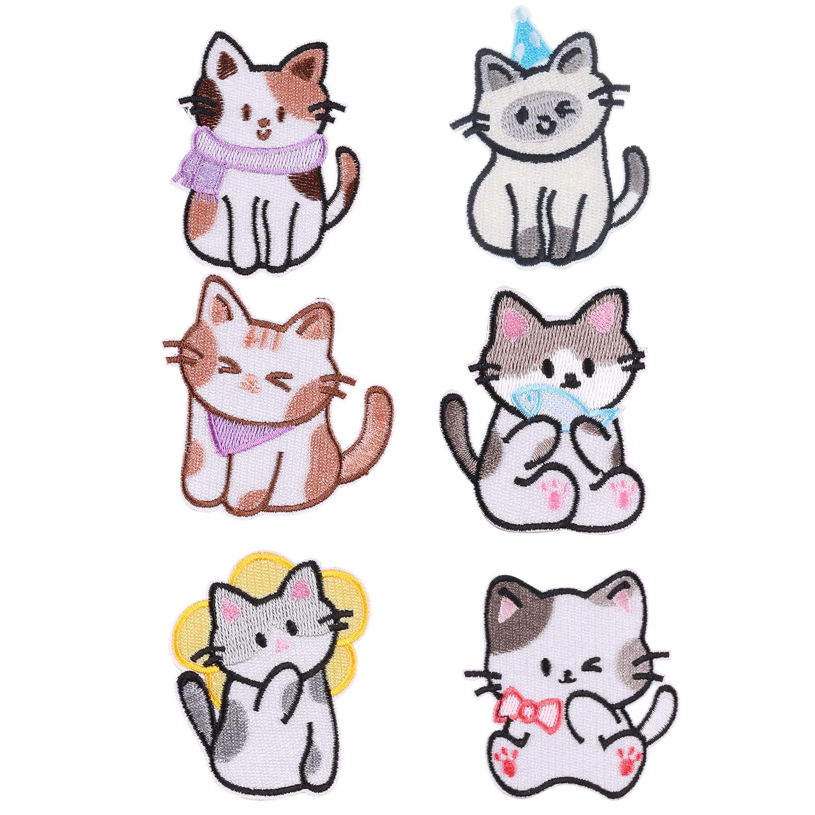 Jazuaiao 6 Pcs Sew On/Iron on Patches Cartoon Cats Embroidered Patches Repair Applique for Backpacks Decorations